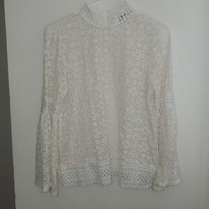 Pointelle Eyelet Lace Top Bell Sleeve Medium